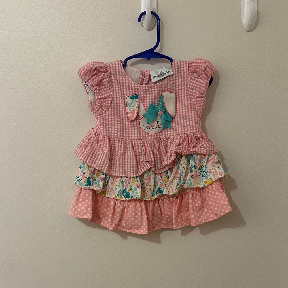 Rare editions Gingham Baby Dress with Bunny Design